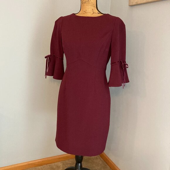 Jessica Howard Shift Dress Maroon 8P Bell Sleeve - Picture 1 of 9